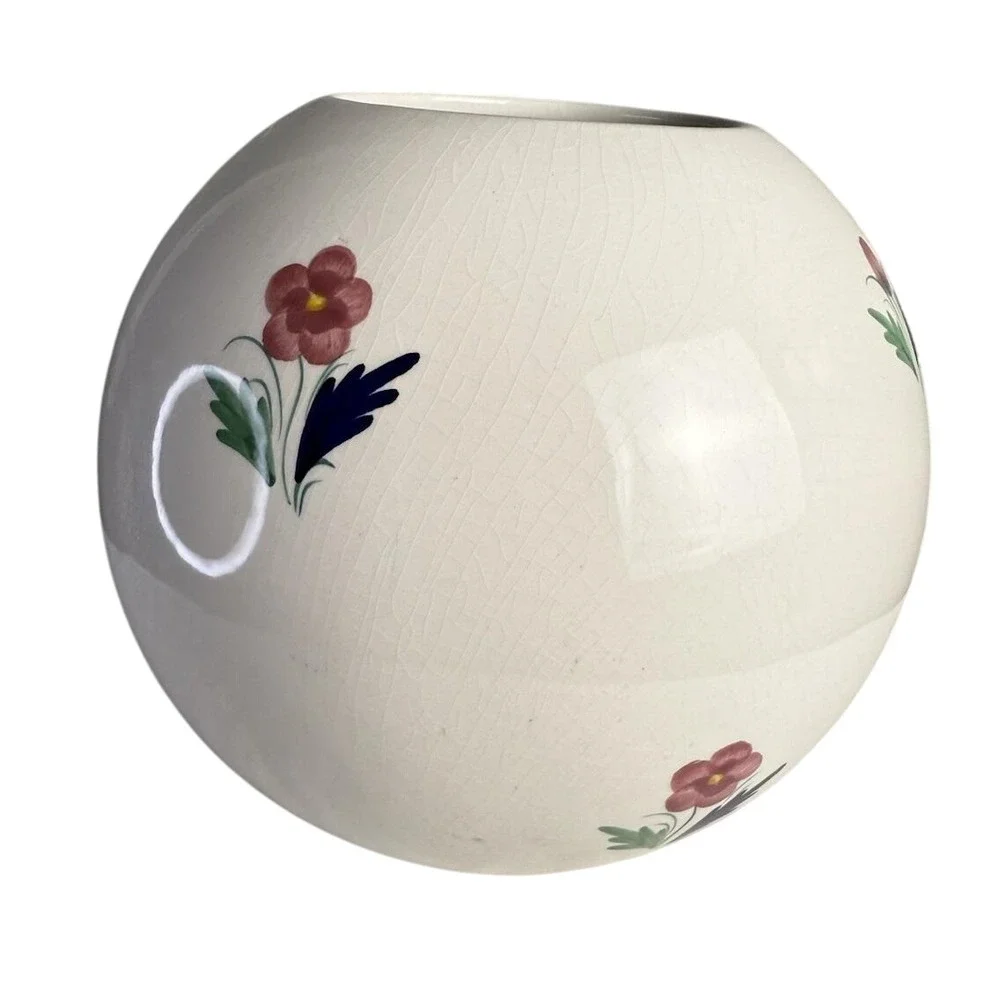 Vintage ELPA Alcobaca Portugal Pink Rose Floral‎ Hand Painted Large Ball Vase